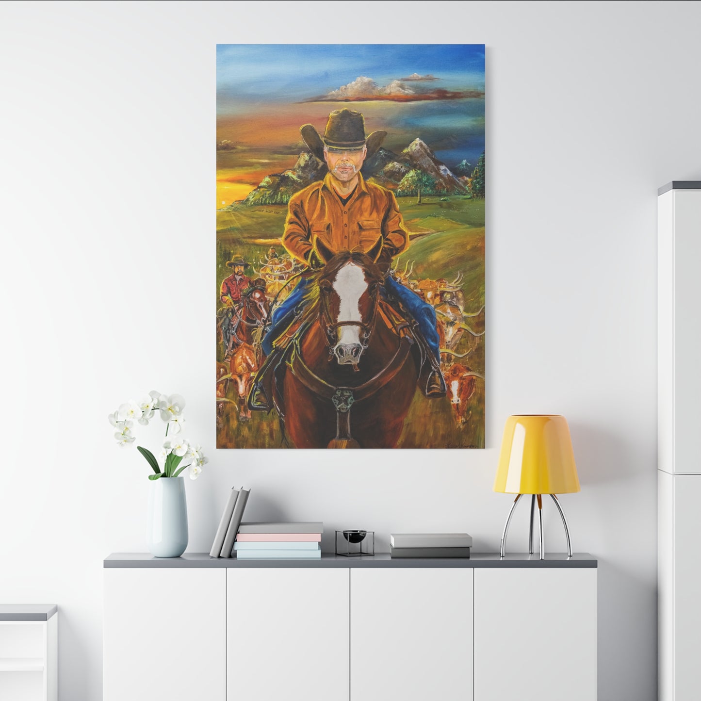 Canvas Print - Cowboys Coming Home by Larry Ramirez - Surreal Cityscape Artwork for Living Rooms and Studios