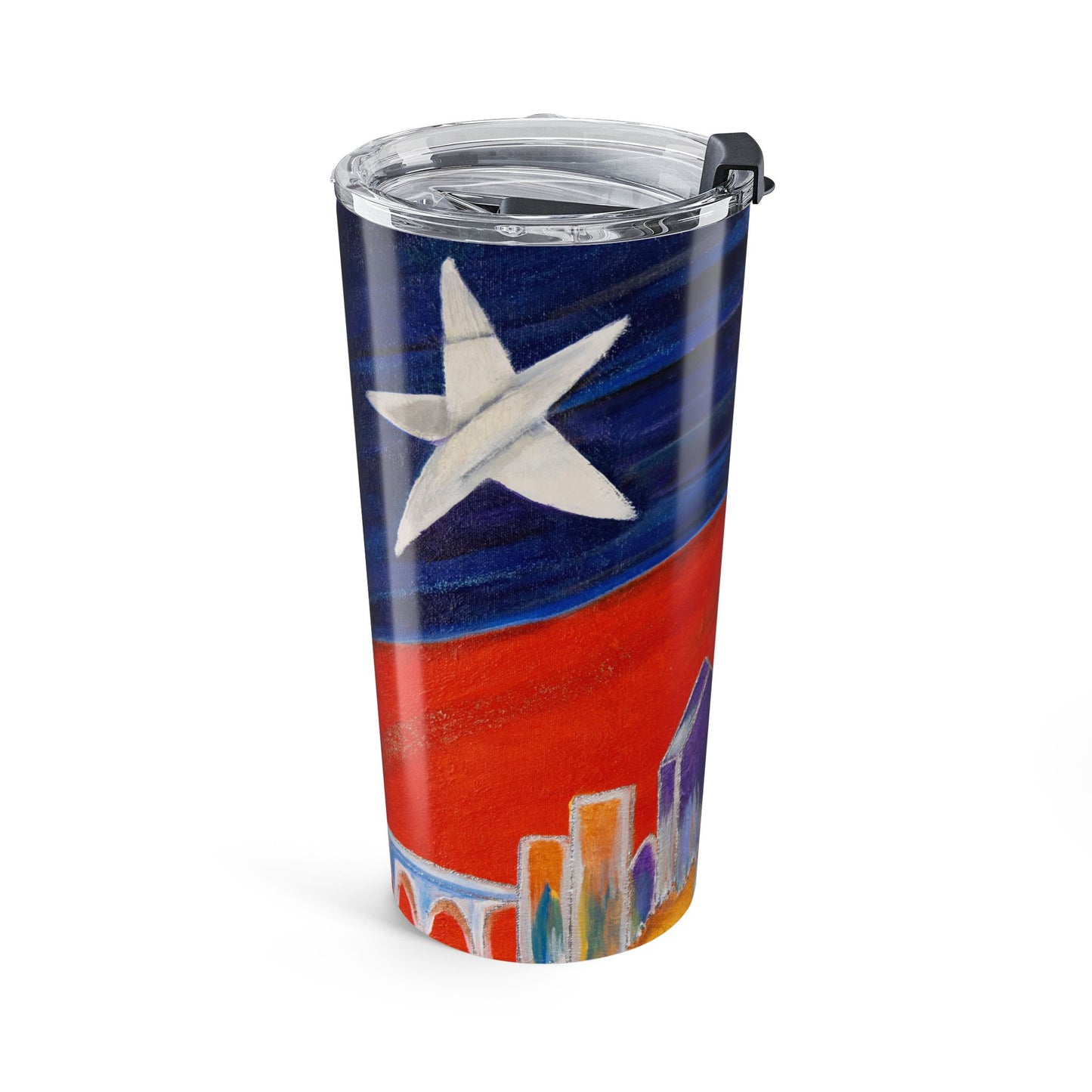 20oz Tumbler - Dallas Skyline - Texas Flag Artwork