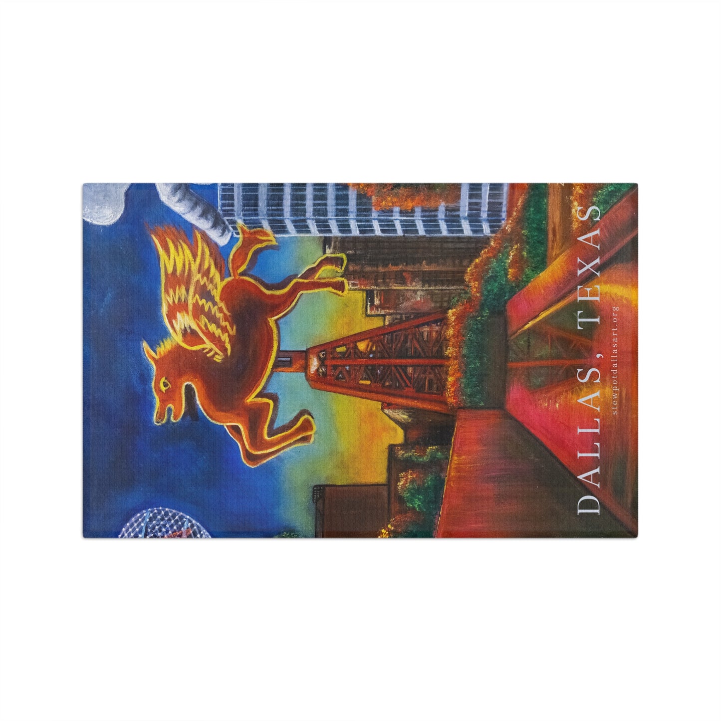 Dallas Cityscape Microfiber Tea Towel — 'Dallas 3 in One' Skyline with Pegasus & Reunion Tower