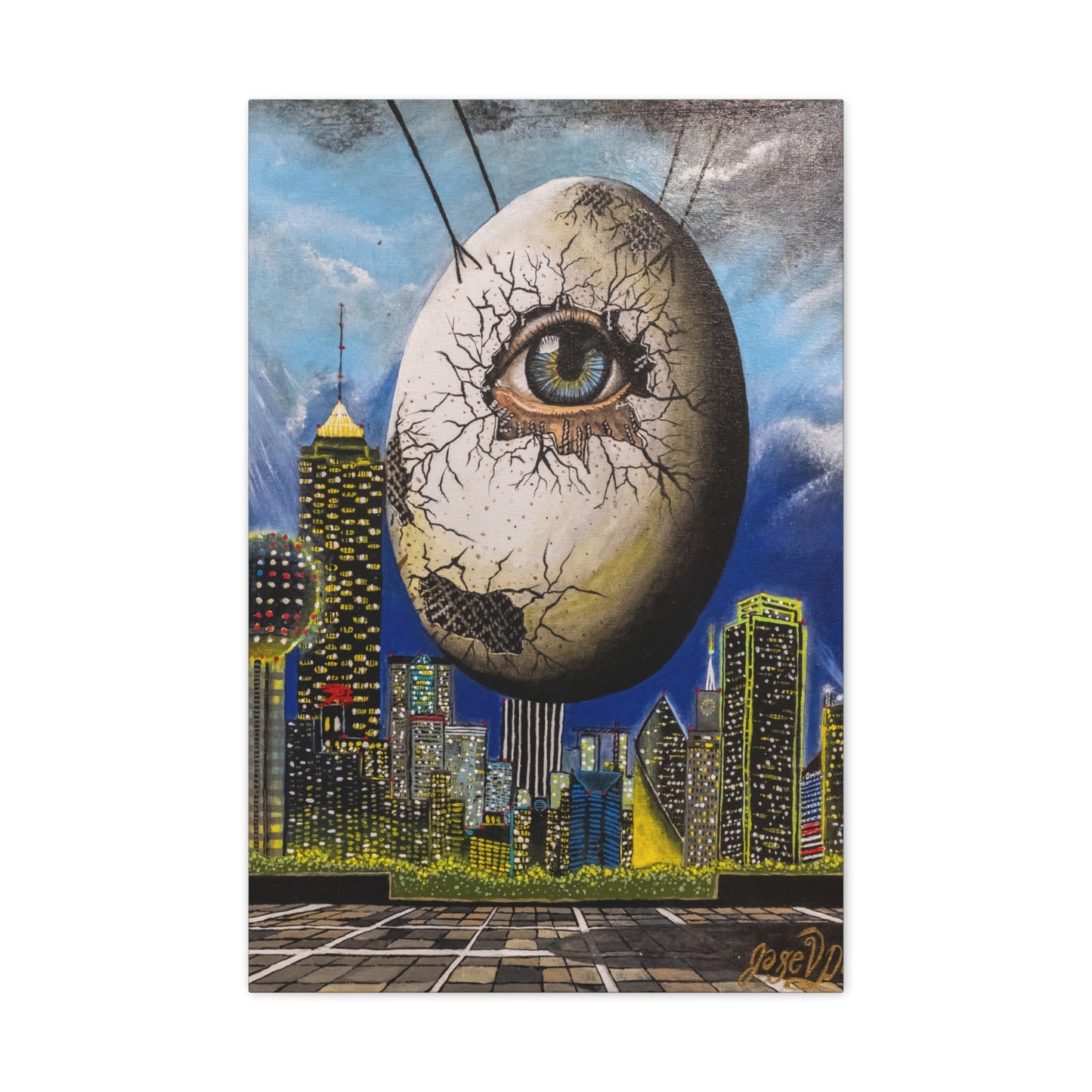 Canvas Print - The Trinity's Tear, 1908 by Jose Palacios - Dallas Cityscape and Whimsical Figures