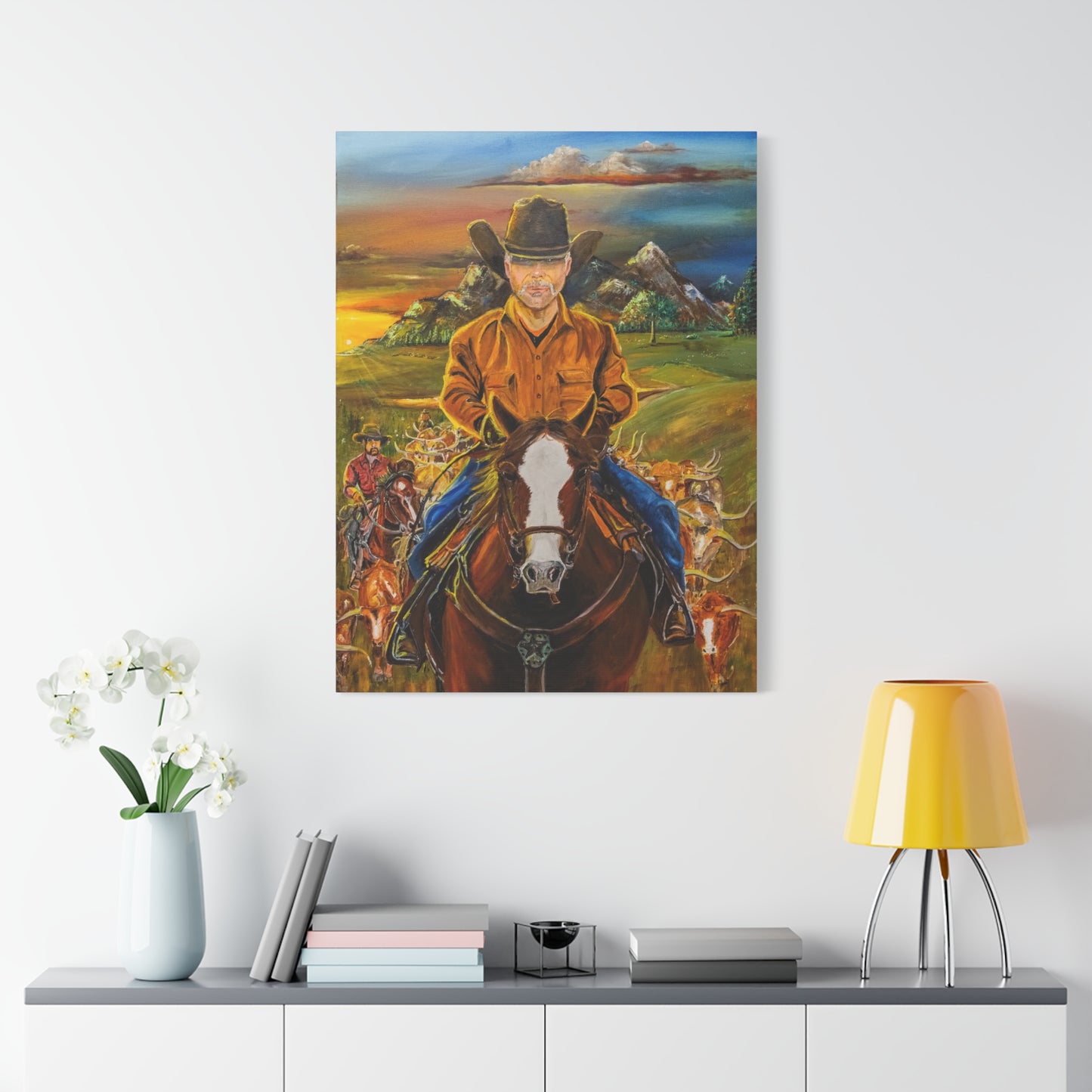 Canvas Print - Cowboys Coming Home by Larry Ramirez - Surreal Cityscape Artwork for Living Rooms and Studios