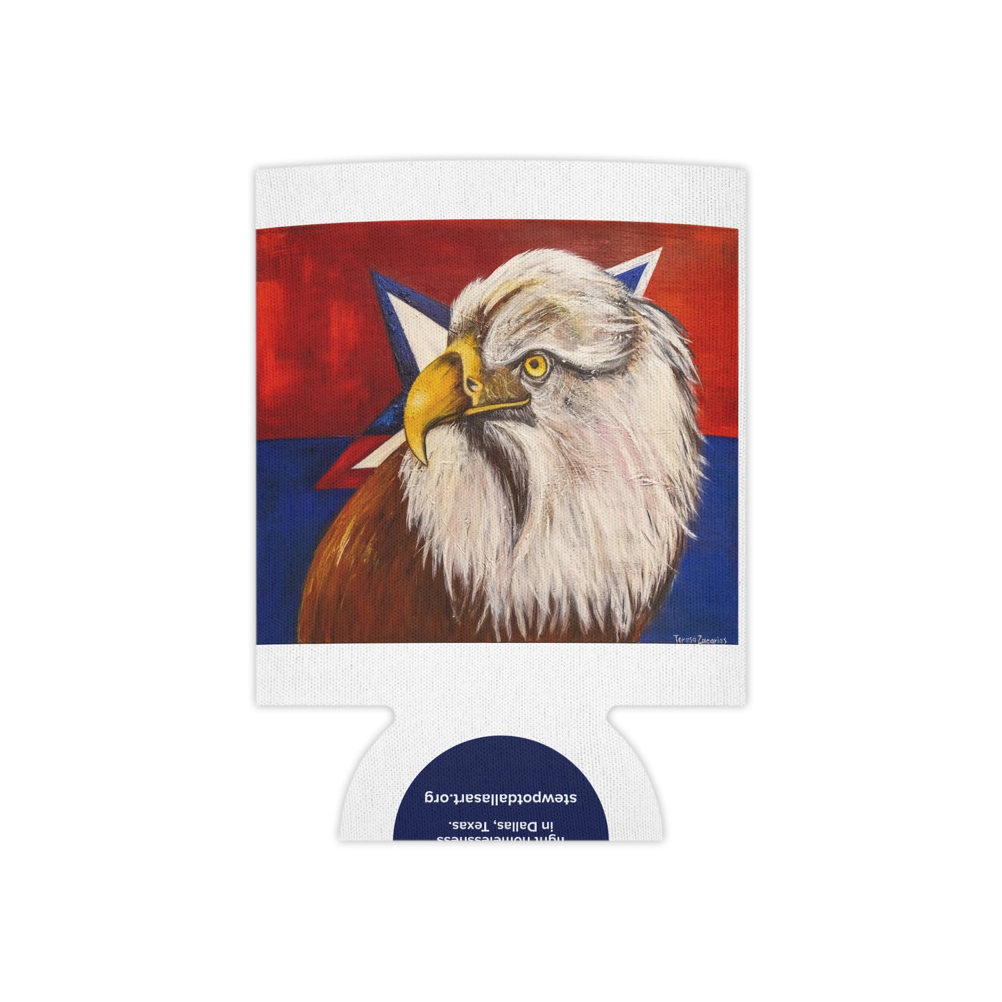 Can Cooler - Hand-painted Bald Eagle Design - Fierce by Teresa Zacarias
