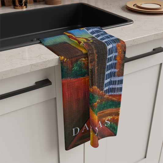 Dallas Cityscape Microfiber Tea Towel — 'Dallas 3 in One' Skyline with Pegasus & Reunion Tower