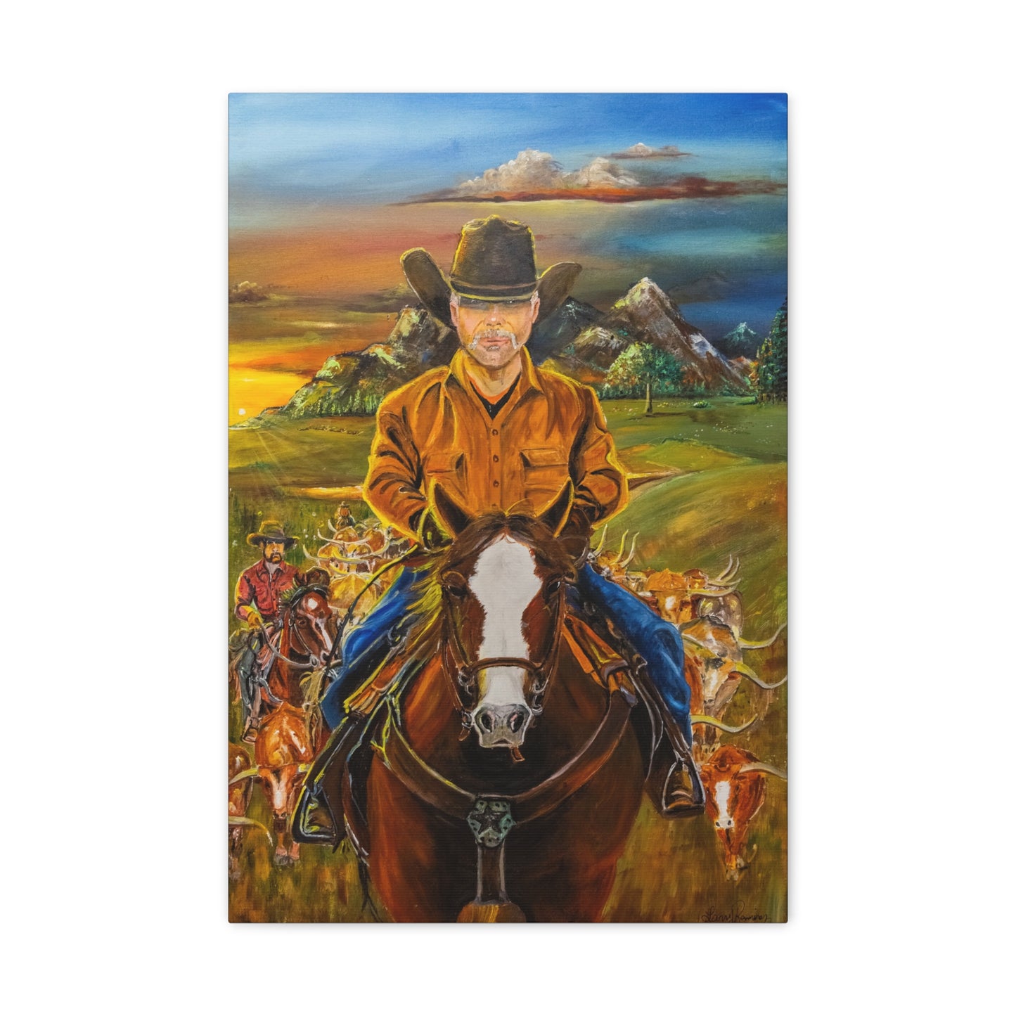 Canvas Print - Cowboys Coming Home by Larry Ramirez - Surreal Cityscape Artwork for Living Rooms and Studios