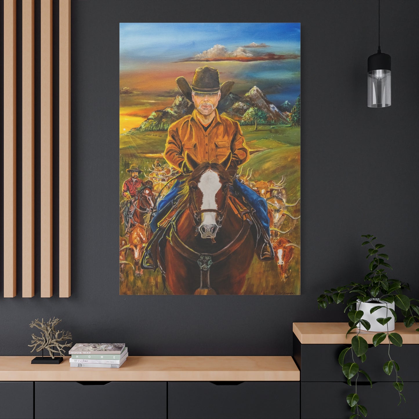 Canvas Print - Cowboys Coming Home by Larry Ramirez - Surreal Cityscape Artwork for Living Rooms and Studios