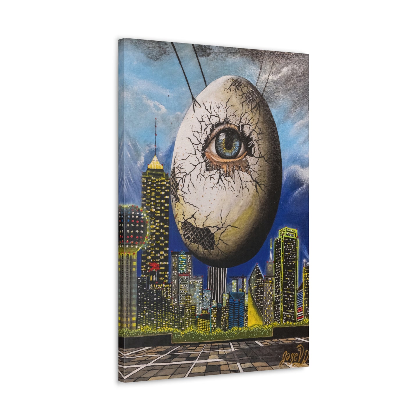 Canvas Print - The Trinity's Tear, 1908 by Jose Palacios - Dallas Cityscape and Whimsical Figures