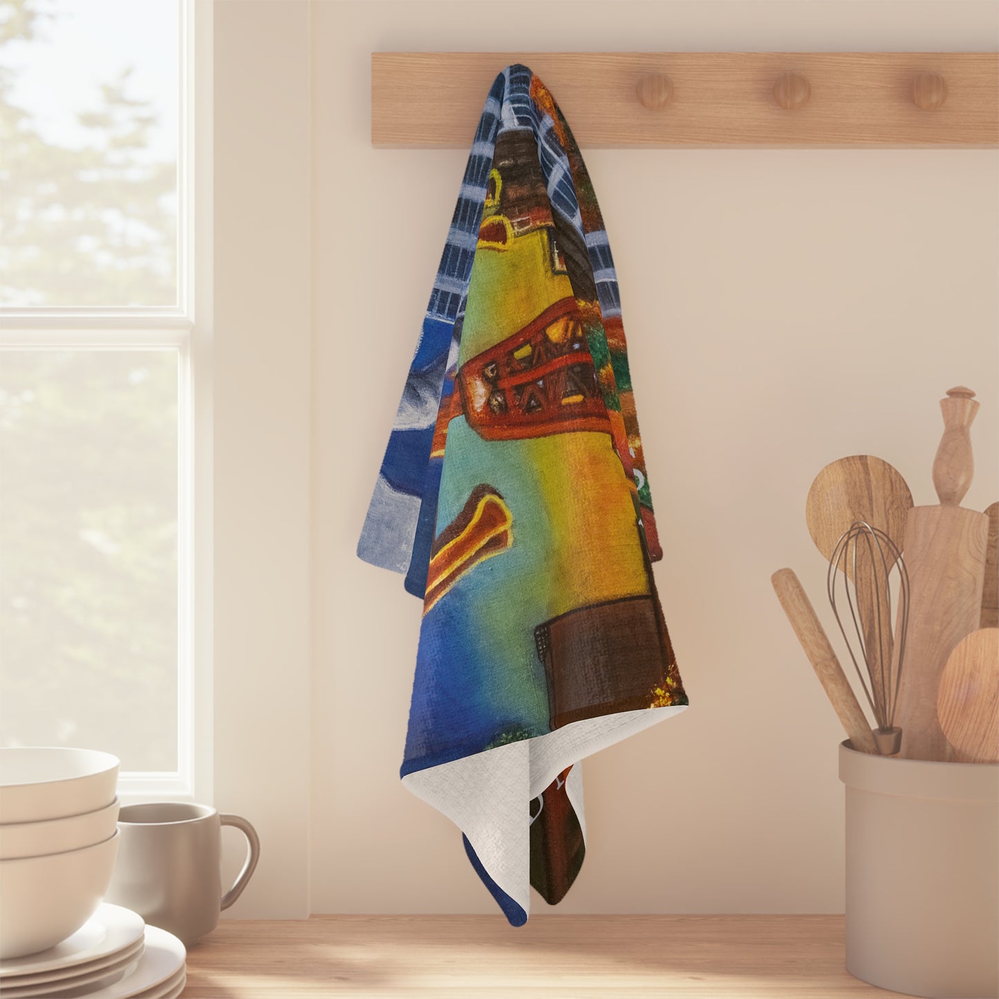 Dallas Cityscape Microfiber Tea Towel — 'Dallas 3 in One' Skyline with Pegasus & Reunion Tower