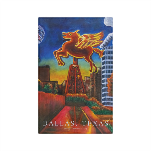 Dallas Cityscape Microfiber Tea Towel — 'Dallas 3 in One' Skyline with Pegasus & Reunion Tower