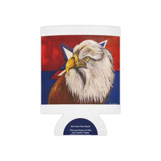 Can Cooler - Hand-painted Bald Eagle Design - Fierce by Teresa Zacarias