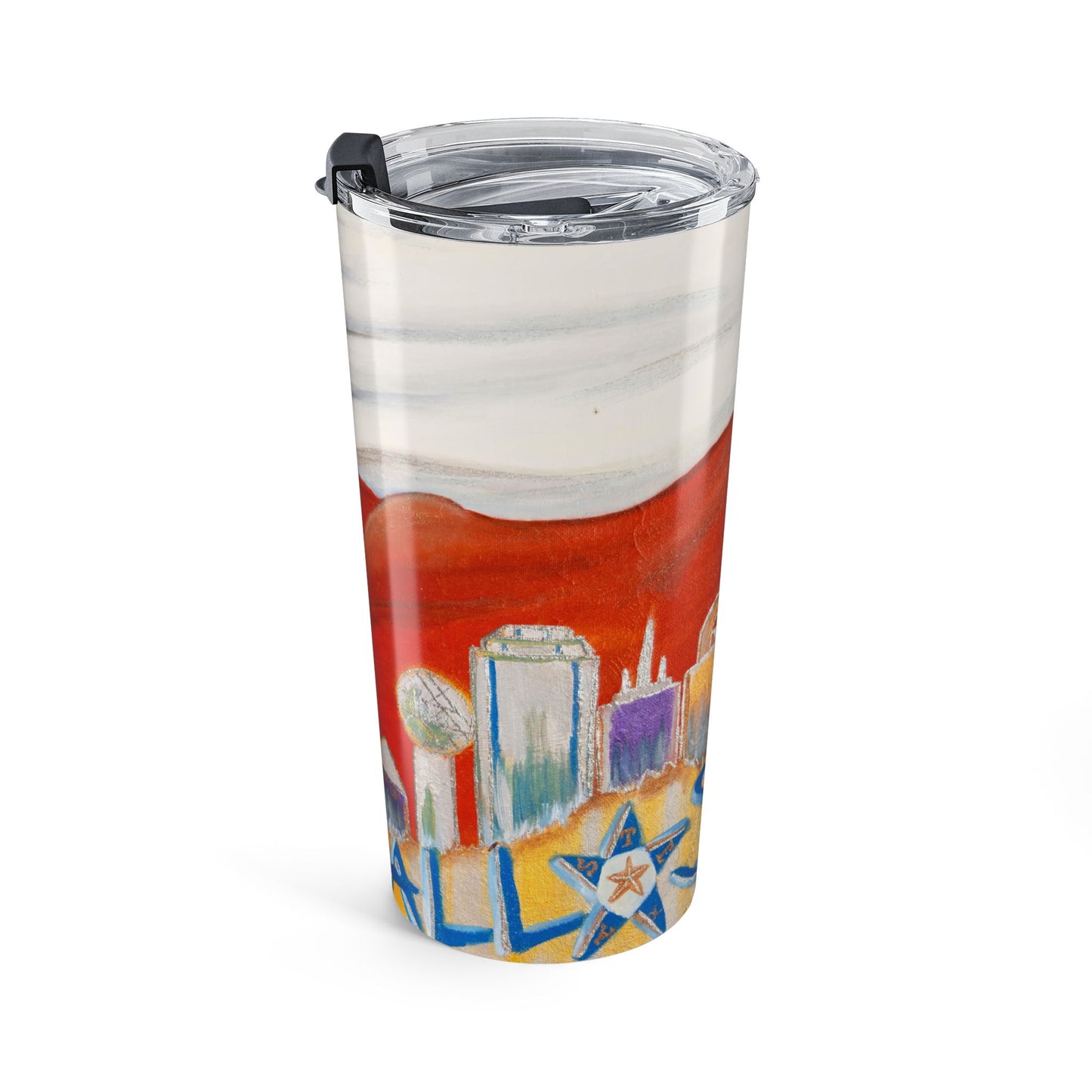 20oz Tumbler - Dallas Skyline - Texas Flag Artwork