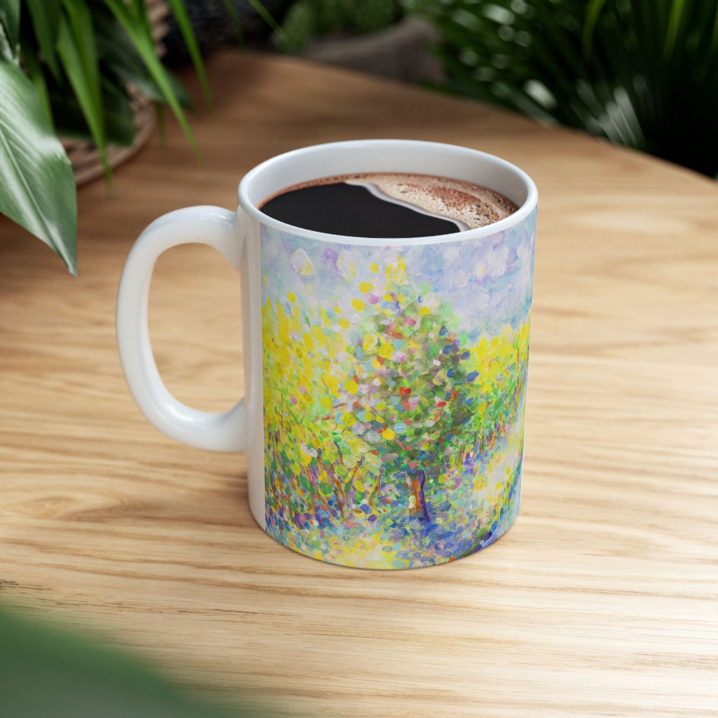 Impressionist Sunrise Landscape Mug — 'Winding Stream' Ceramic Coffee Cup (11oz & 15oz)