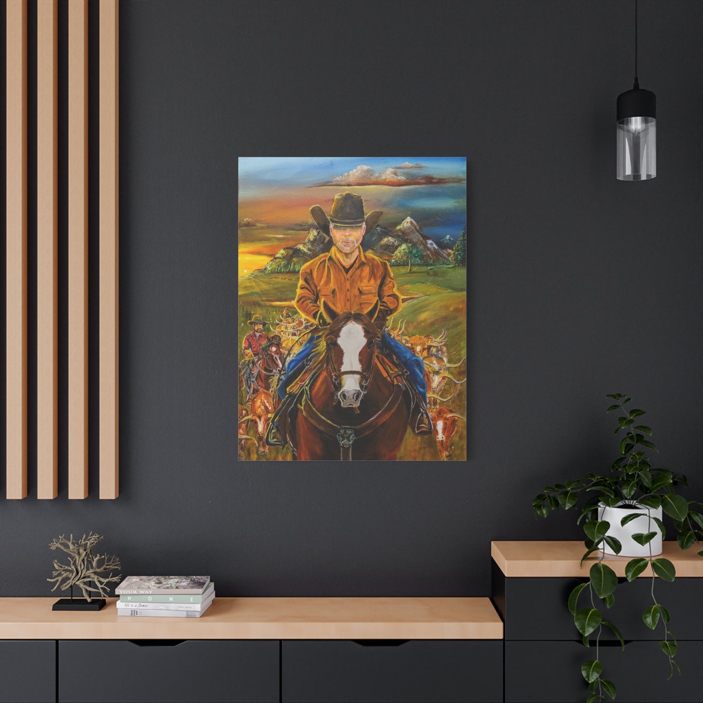 Canvas Print - Cowboys Coming Home by Larry Ramirez - Surreal Cityscape Artwork for Living Rooms and Studios