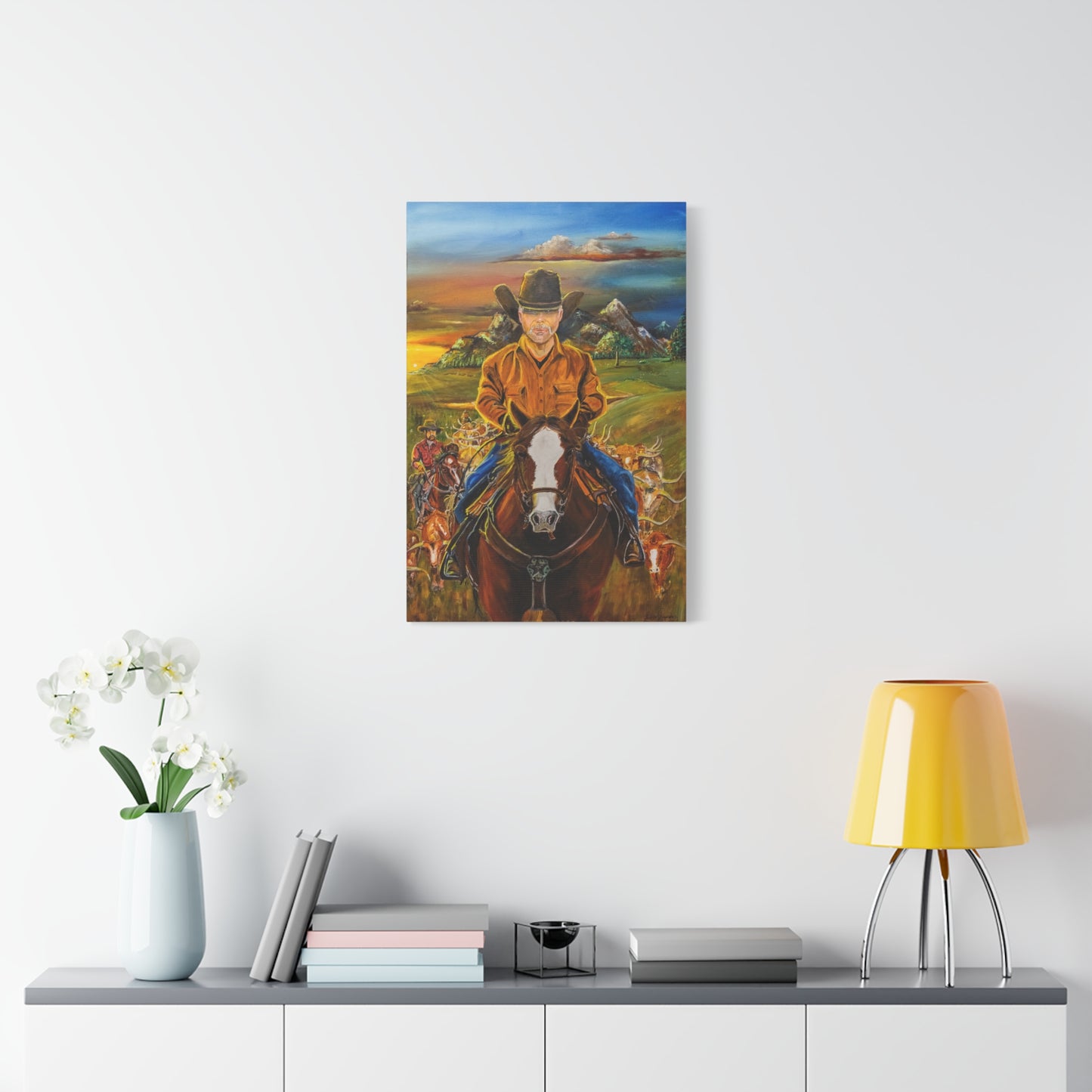 Canvas Print - Cowboys Coming Home by Larry Ramirez - Surreal Cityscape Artwork for Living Rooms and Studios