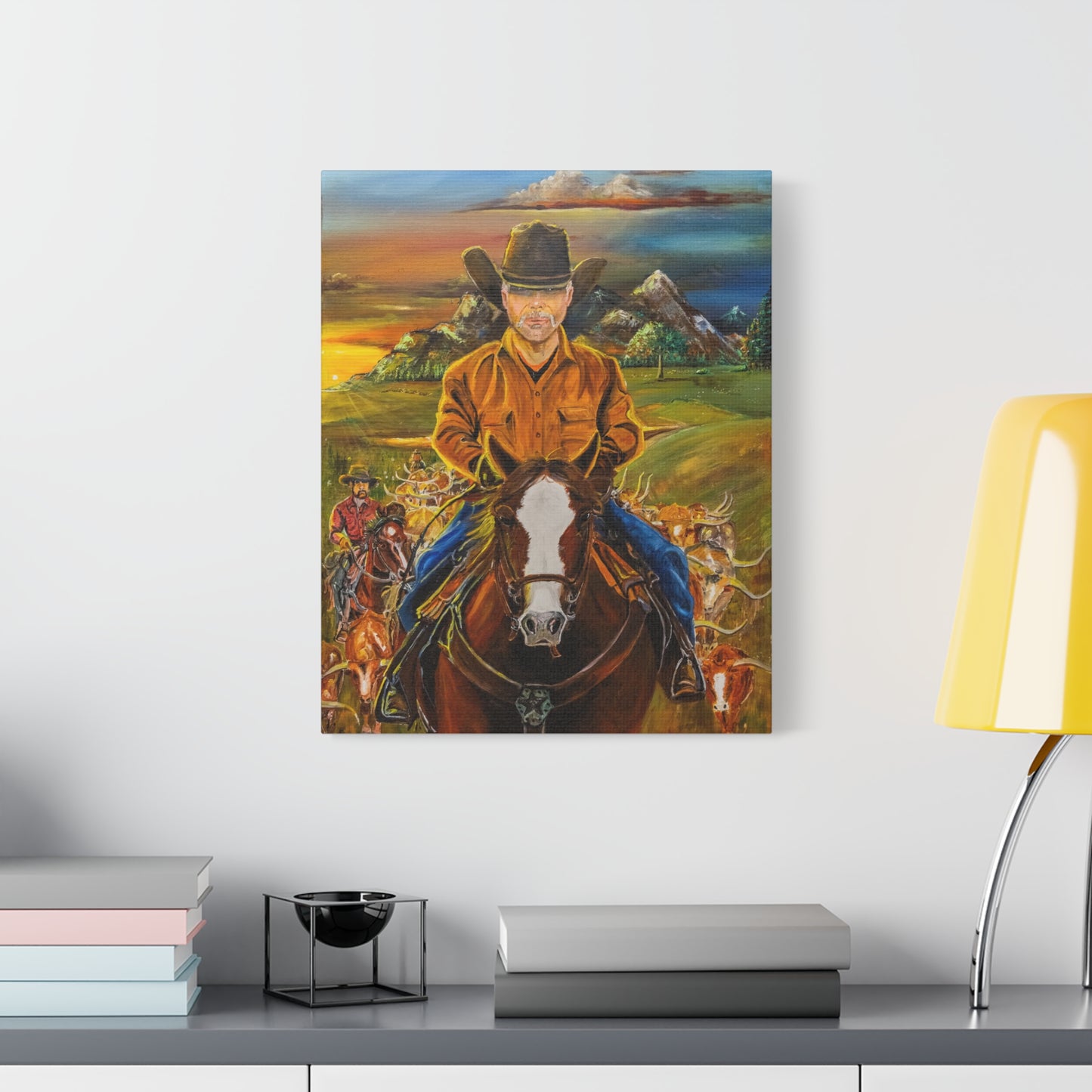 Canvas Print - Cowboys Coming Home by Larry Ramirez - Surreal Cityscape Artwork for Living Rooms and Studios