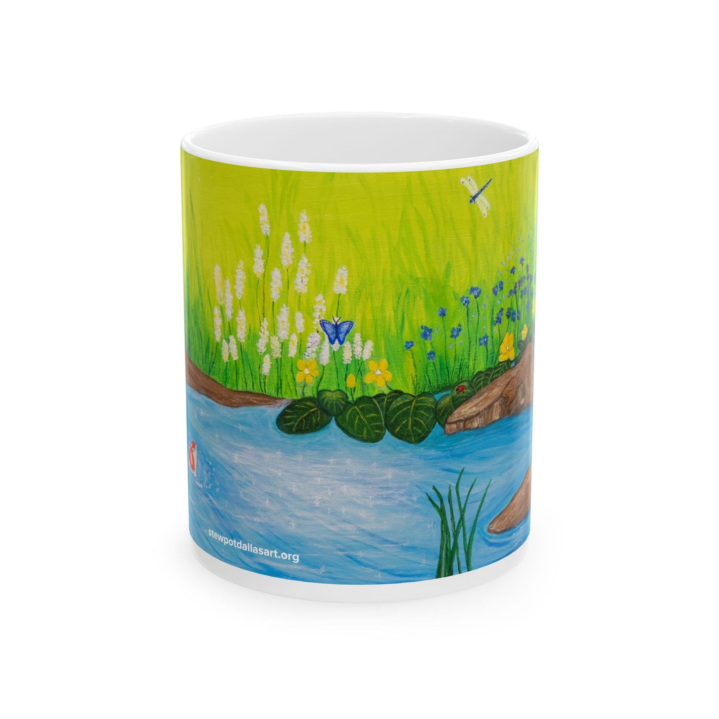 Ceramic Mug - Koi Stream with Wildflowers and Dragonflies by Colleen Pryor - Ceramic Coffee Cup (11oz & 15oz)