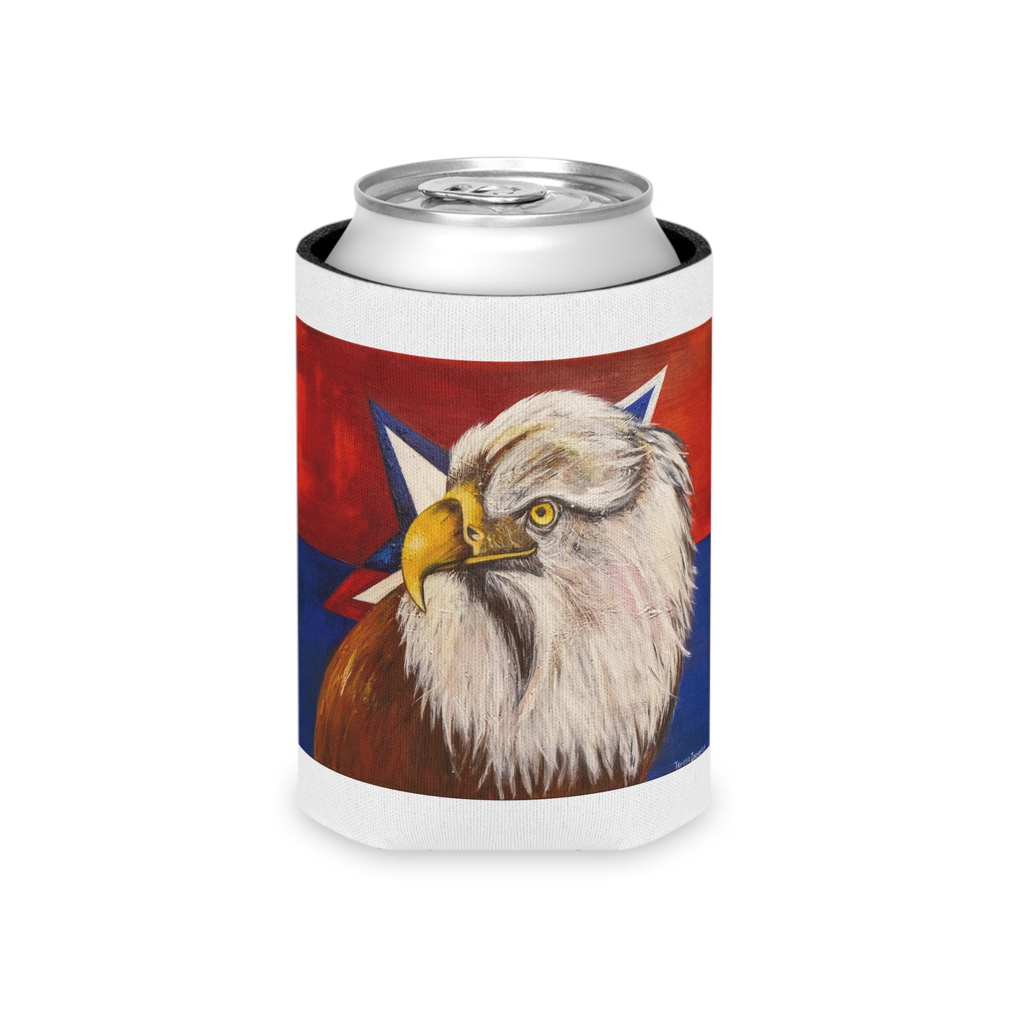 Can Cooler - Hand-painted Bald Eagle Design - Fierce by Teresa Zacarias
