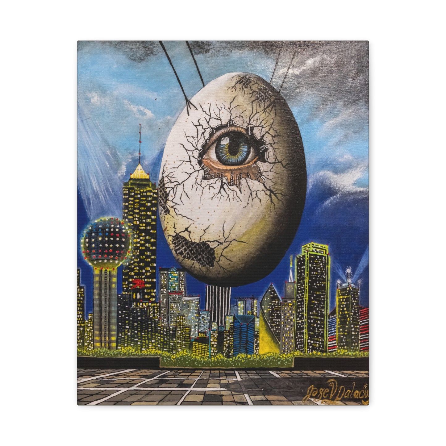 Canvas Print - The Trinity's Tear, 1908 by Jose Palacios - Dallas Cityscape and Whimsical Figures