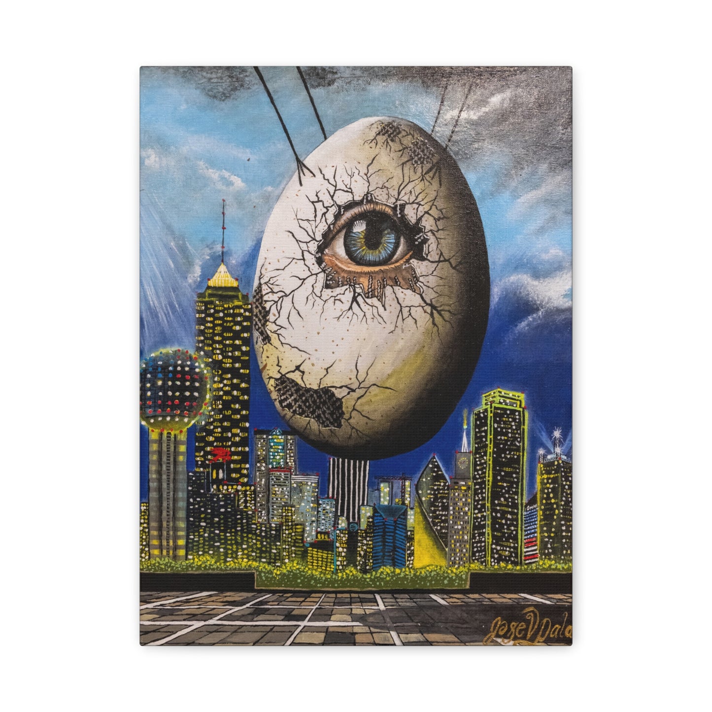 Canvas Print - The Trinity's Tear, 1908 by Jose Palacios - Dallas Cityscape and Whimsical Figures